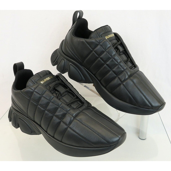 $850 BURBERRY AXBURTON BLACK CHECK QUILTED LEATHER LOGO SNEAKERS 13 US 46 ITALY - Picture 4 of 15